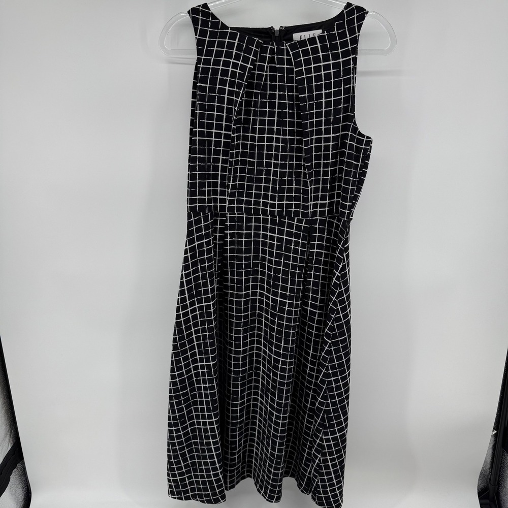 ELLE‎ Women Black White Grid Print Sleeveless Dress Size 12